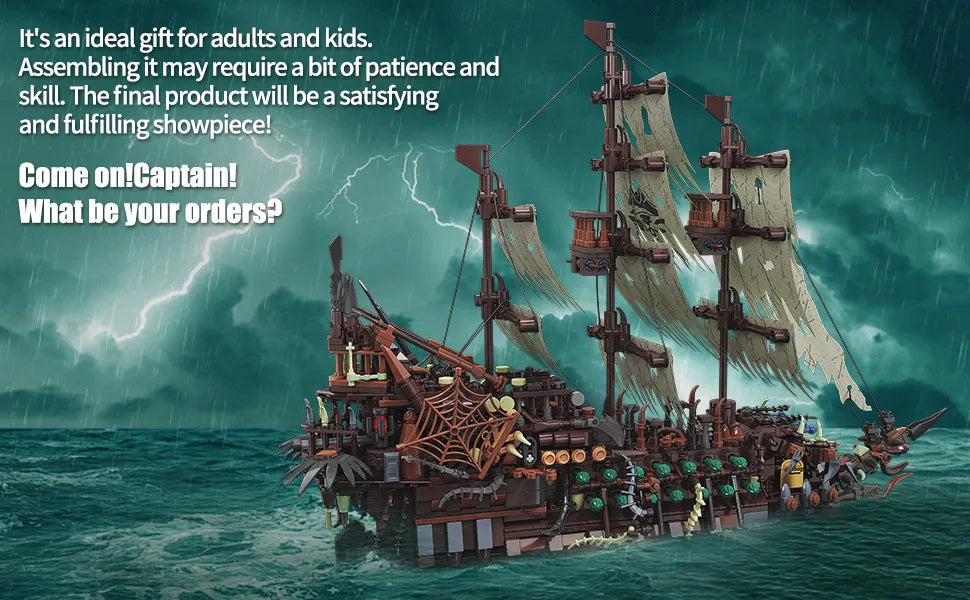 2,159 Pieces - LED Flying Dutchman Ghost Pirate Ship Building Block Set