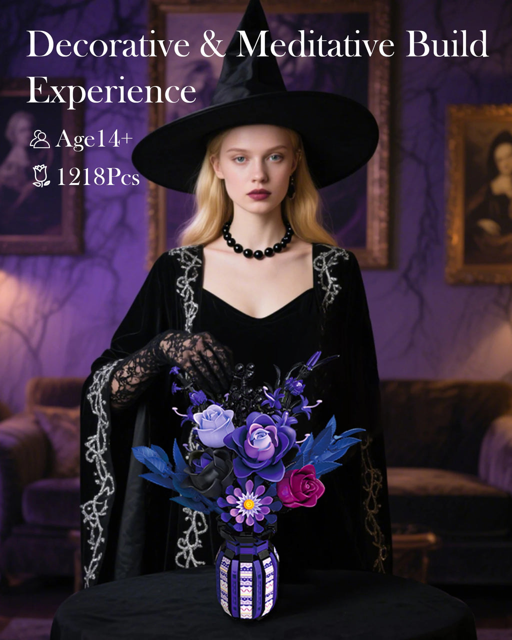 1218/822 PCS Dark Romance Gothic Bouquet Building Set – 2 Designs