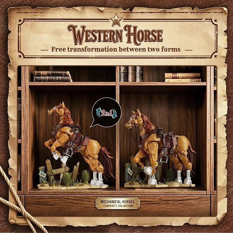 1258PCS Western Cowboy & Horse Building Blocks – 2-in-1 Display Model