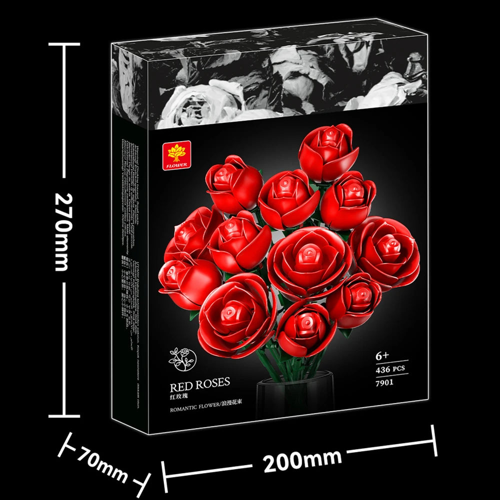 436PCS Rose Bouquet Building Set