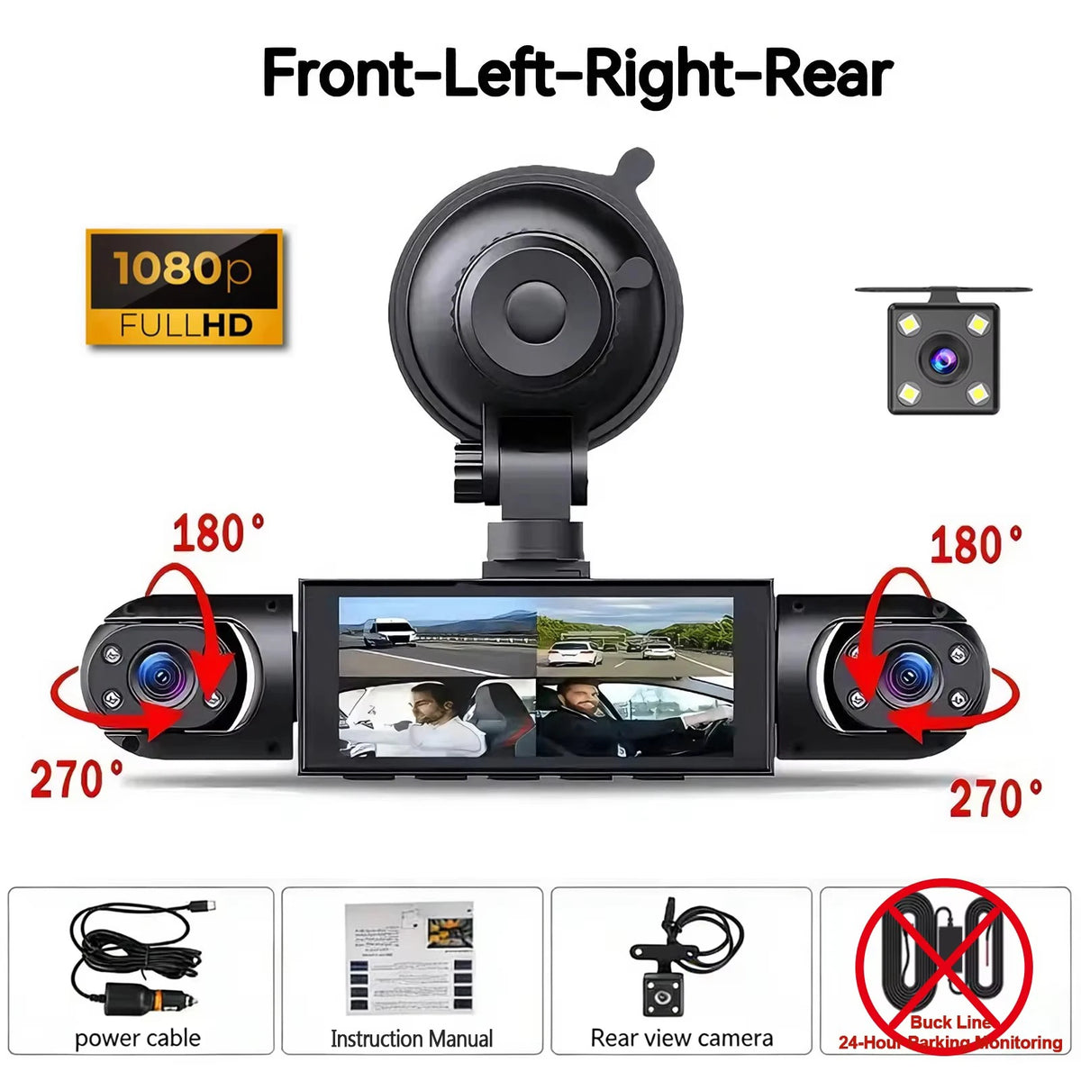 4-Camera 360° Dash Cam – Front, Rear & Side
