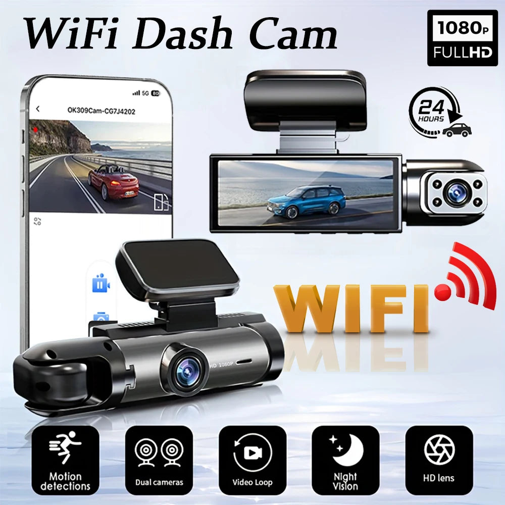 1080P WiFi Dual Dash Cam – Front + Interior