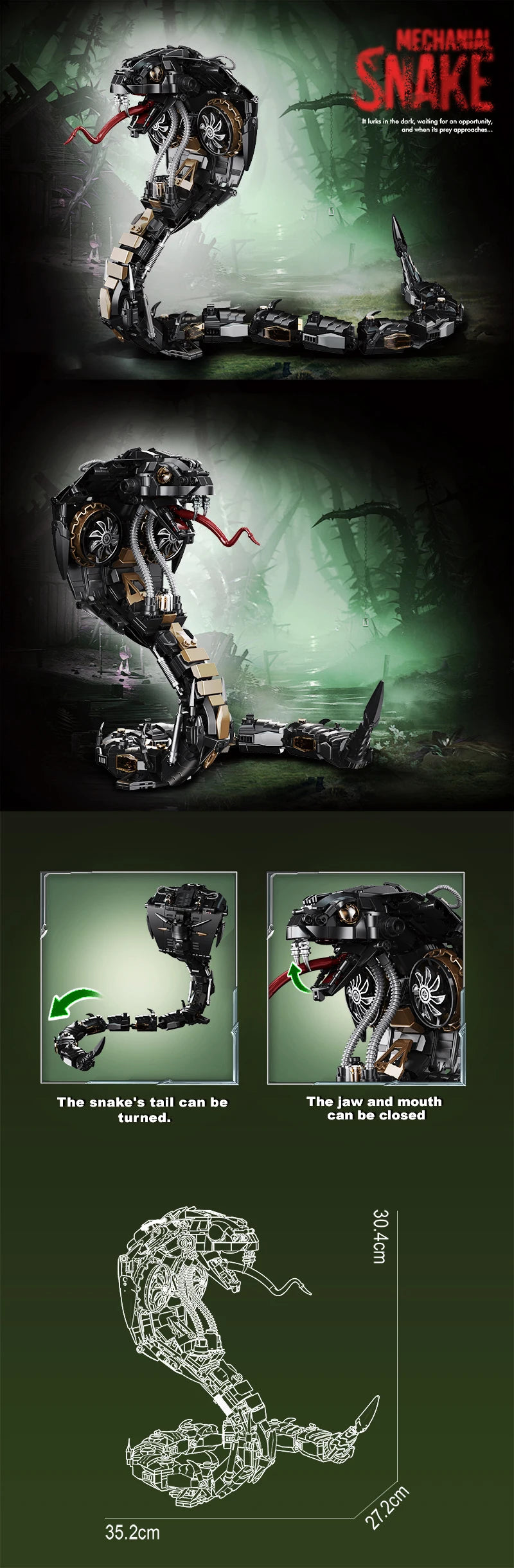 1000+PCS Cyberpunk Mechanical Snake Building Blocks – Technical Animal Model