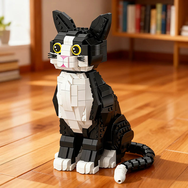 801PCS Tuxedo Cat Building Blocks – Cute Kitty Display Model
