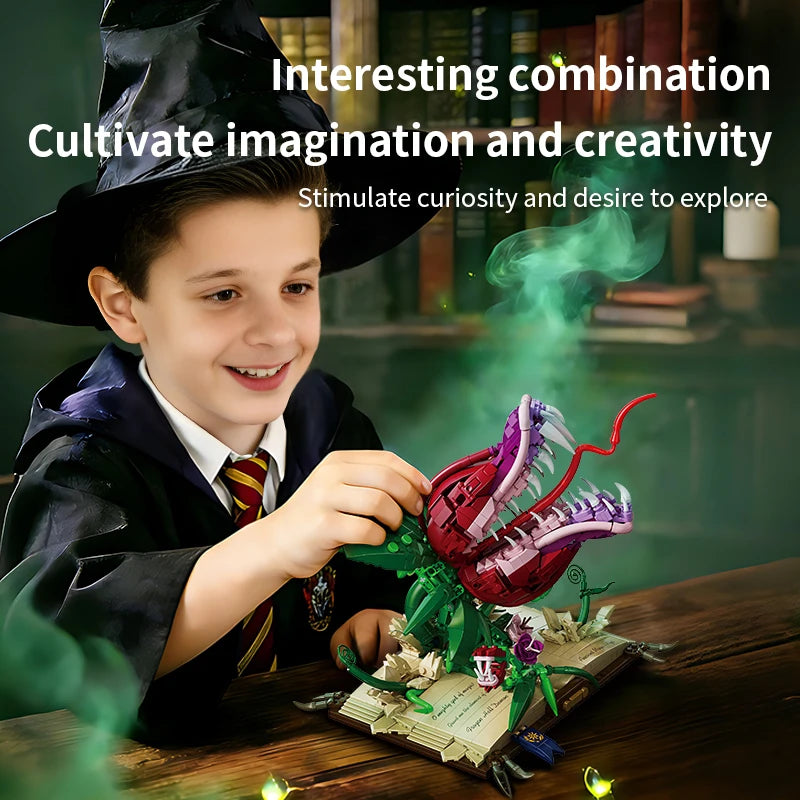 Creative MOC Carnivorous Plant Magic Book Building Blocks Collection Home Decoration Bricks Construction Toys For Children Gift