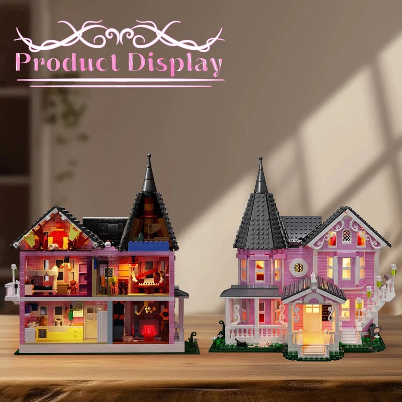 MOC Coraline™ The Pink Palace House Building Set – 1,349 Pieces with LED Lights