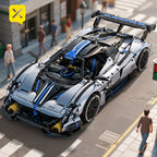 TOYLINX 1:8 Scale Silver-Blue Technic Racing Car Building Block Set – 3,526 Pieces