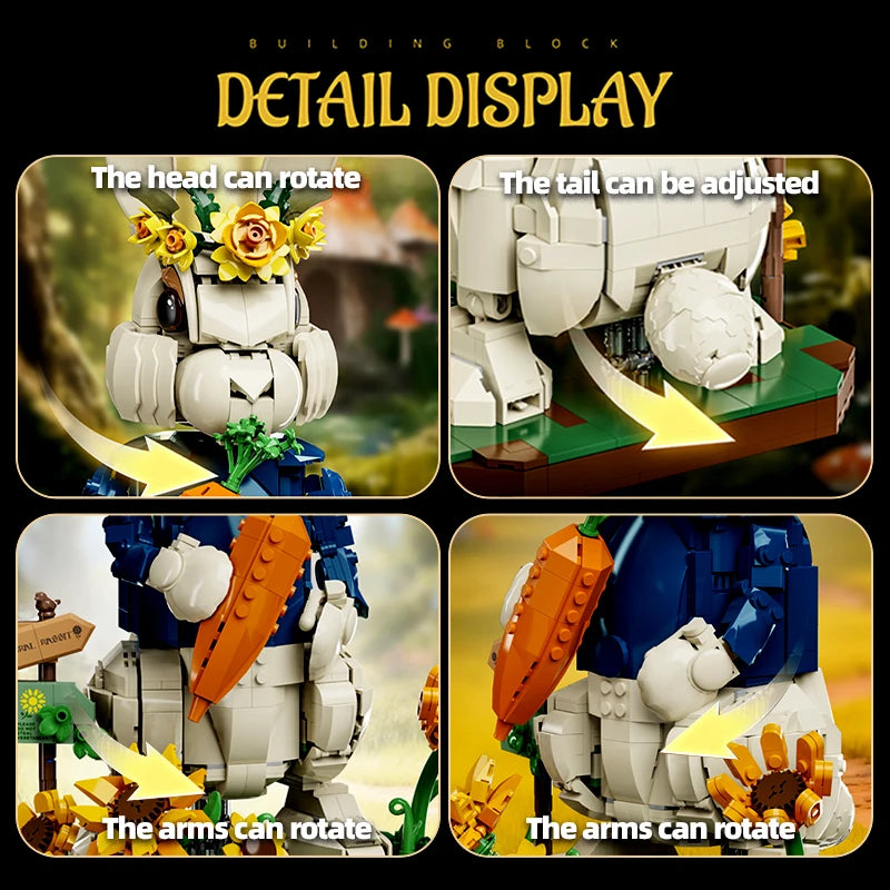 1258PCS Pastoral Rabbit Building Blocks – Floral Countryside Display Model