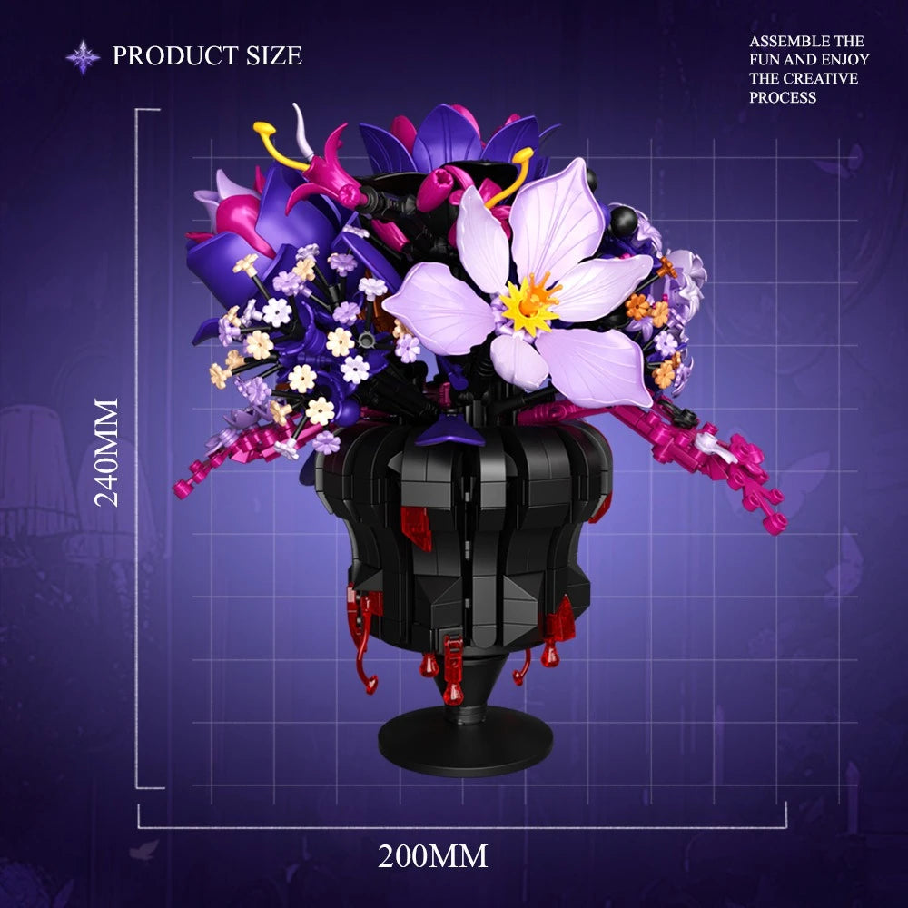 947PCS Gothic Blood Rose Bouquet Building Set