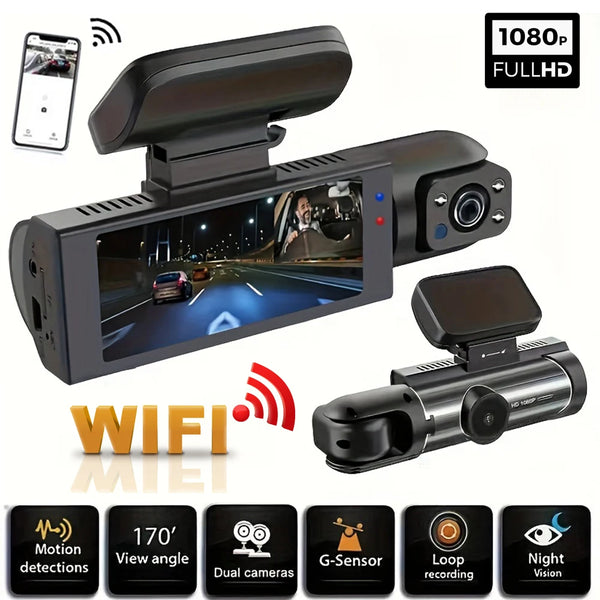 1080P WiFi Dual Dash Cam – Front + Interior