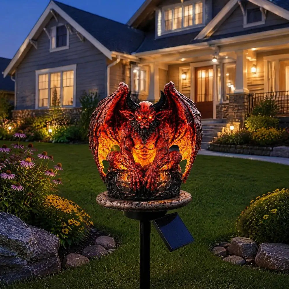 Solar Powered Gargoyle Statue with LED Light – 45cm Gothic Garden Decor