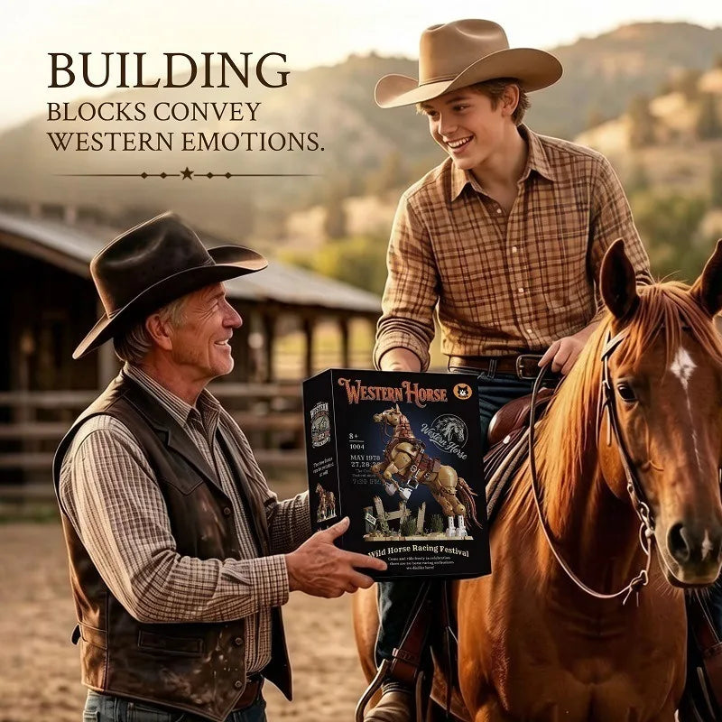 1258PCS Western Cowboy & Horse Building Blocks – 2-in-1 Display Model