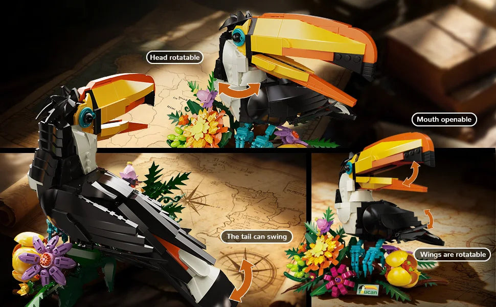 1068PCS Toucan Bird Building Blocks – Colourful 3D Animal Display Model