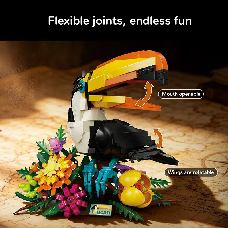 1068PCS Toucan Bird Building Blocks – Colourful 3D Animal Display Model