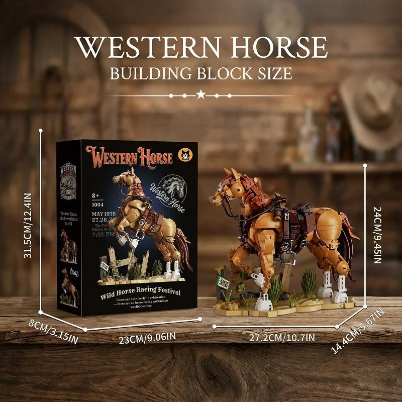 1258PCS Western Cowboy & Horse Building Blocks – 2-in-1 Display Model
