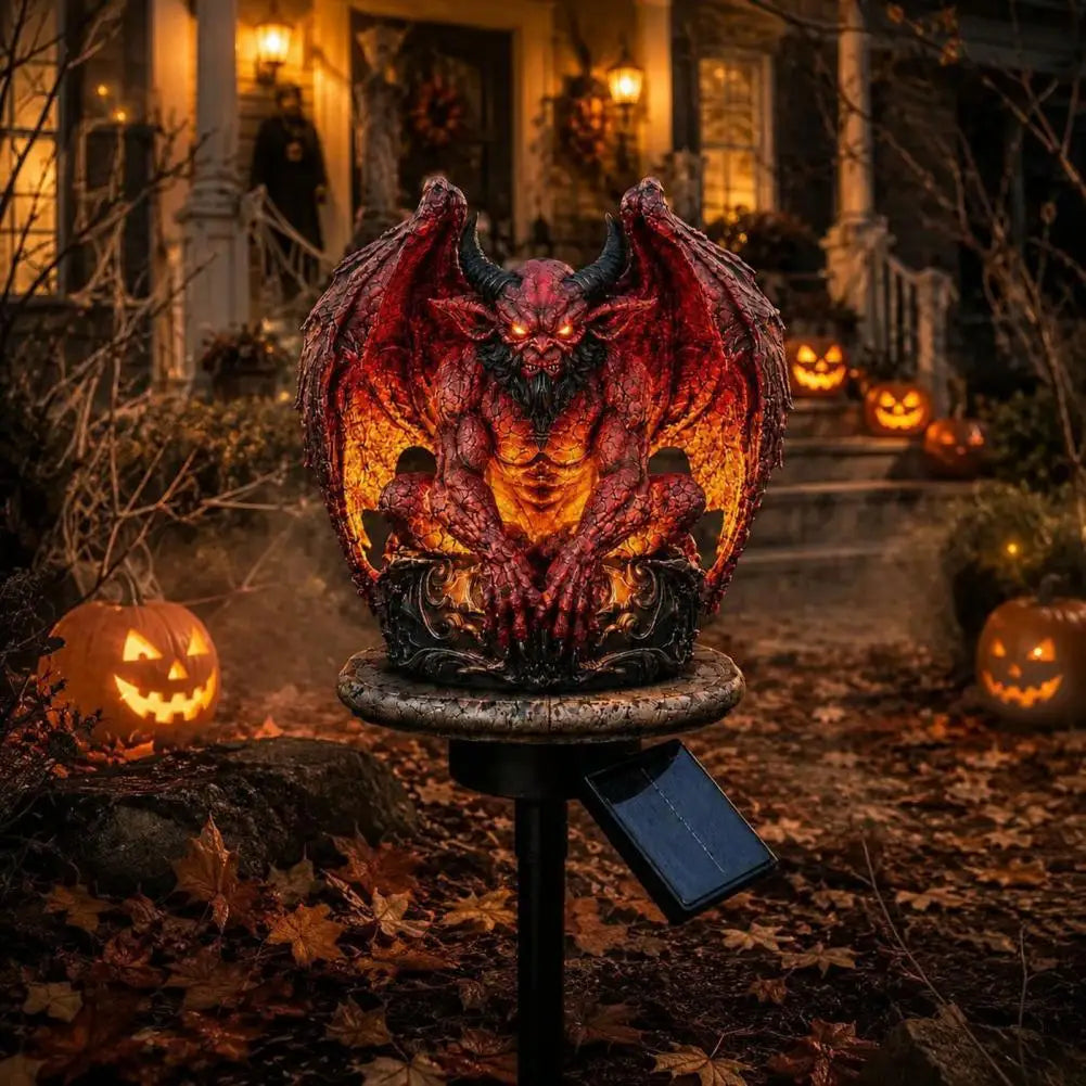 Solar Powered Gargoyle Statue with LED Light – 45cm Gothic Garden Decor