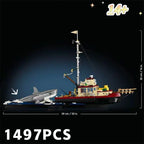 1,497PCS  JAWS - Inspired Shark & Fishing Boat Diorama – MOC 21350