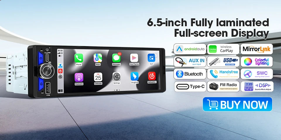 7" Retractable Wireless Android Auto Car Stereo – 1DIN MP5 Player