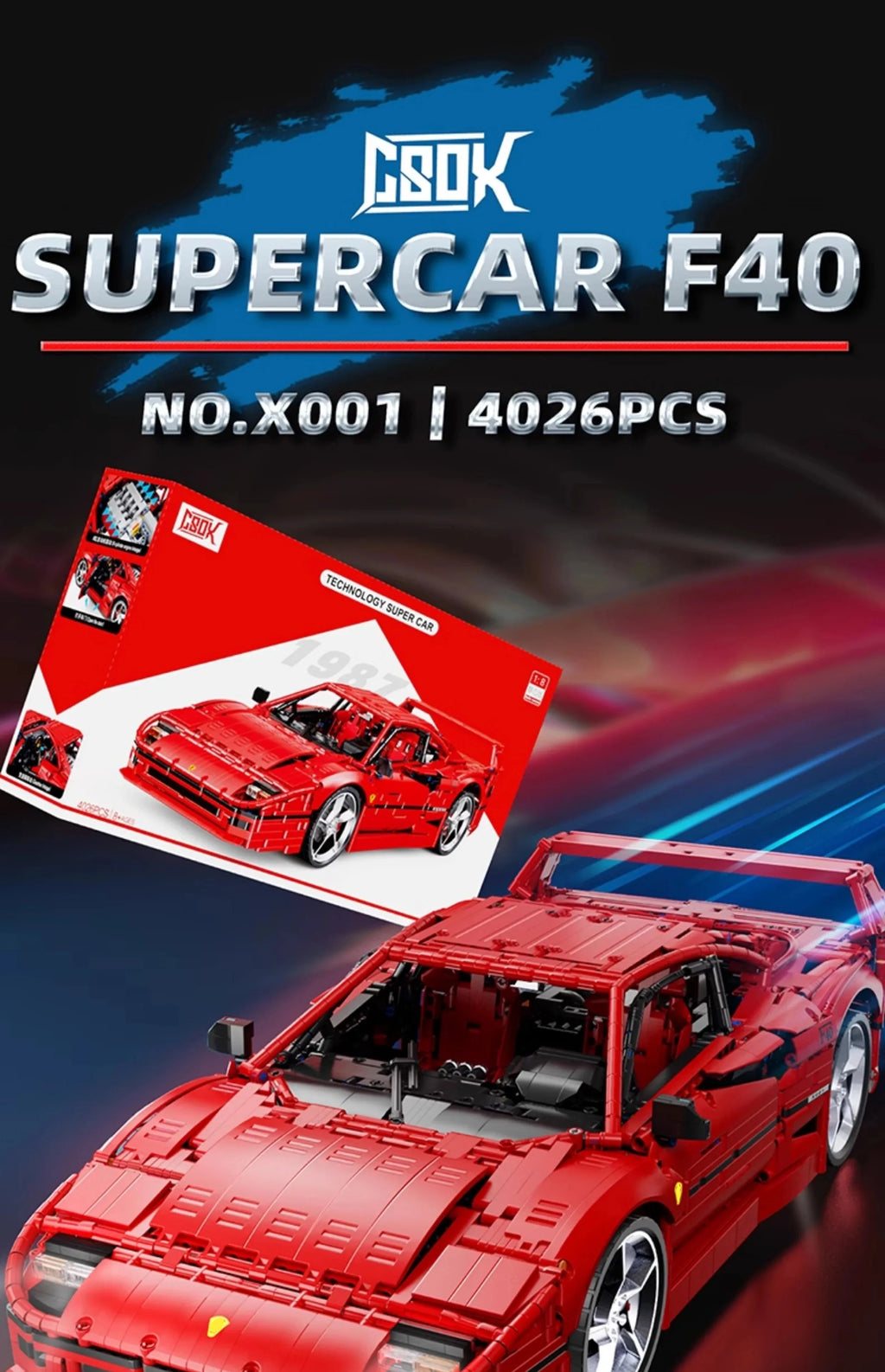 F40 Supercar Building Block Set – 4,026 Pieces
