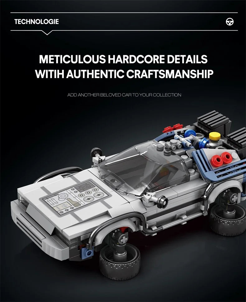 1:24 Classic Movie Time-Travel Racing Car Building Block Set – 405 Pieces