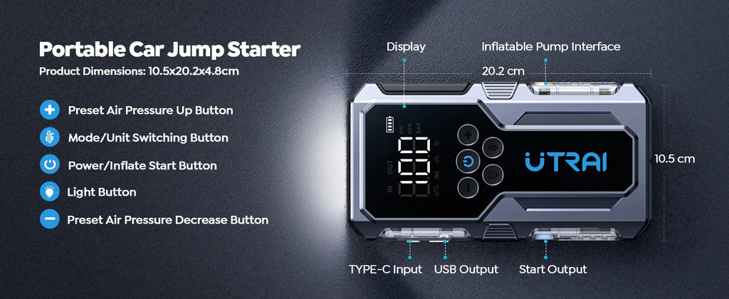 UTRAI JS-9 4-in-1 1500A Jump Starter with 150PSI Air Compressor & Power Bank
