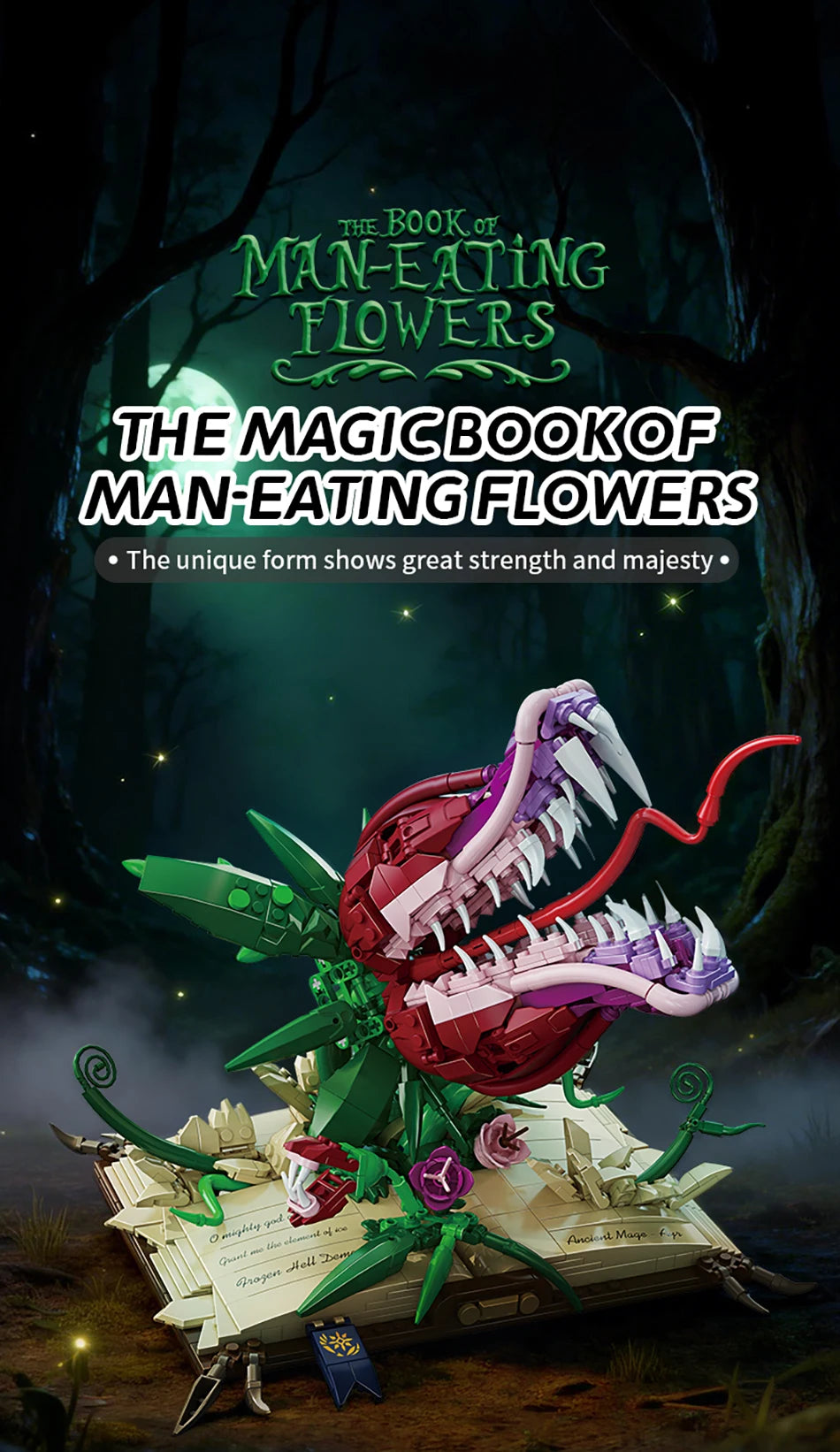 Creative MOC Carnivorous Plant Magic Book Building Blocks Collection Home Decoration Bricks Construction Toys For Children Gift