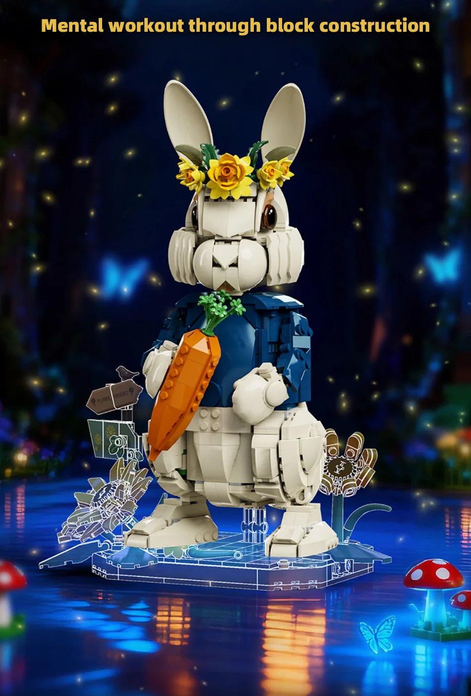 1258PCS Pastoral Rabbit Building Blocks – Floral Countryside Display Model