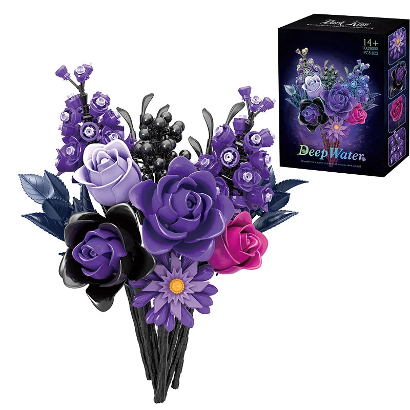 1218/822 PCS Dark Romance Gothic Bouquet Building Set – 2 Designs