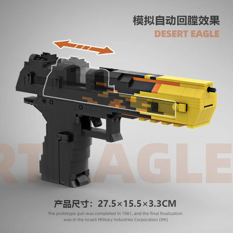 2.0 Upgraded Desert Eagle Building Block Set – Continuous Firing Rubber Band Launcher