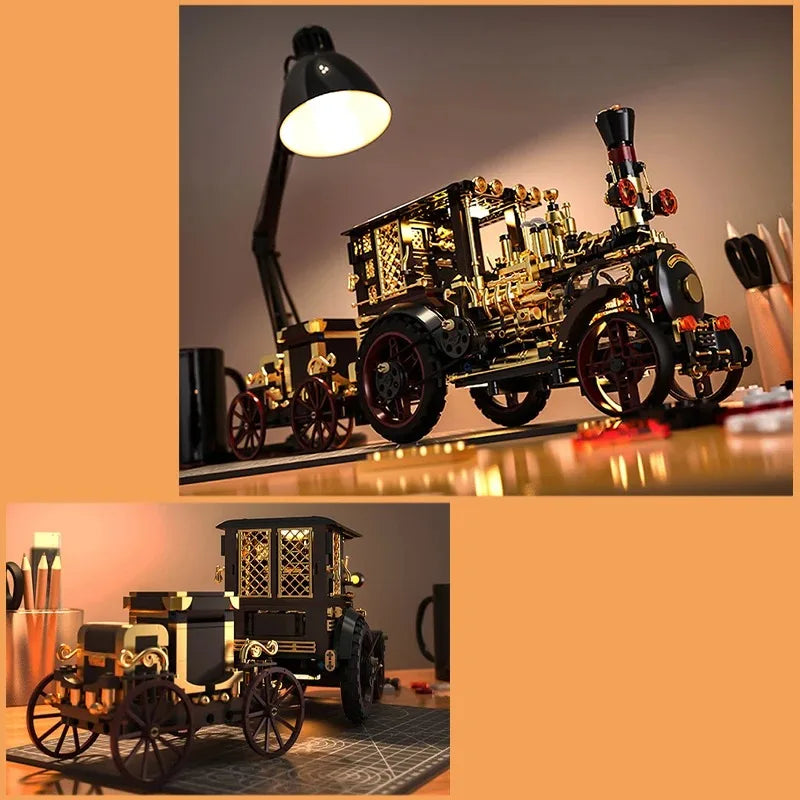 Vintage Mechanical Steam Car Building Block Set – 1,331 Pieces