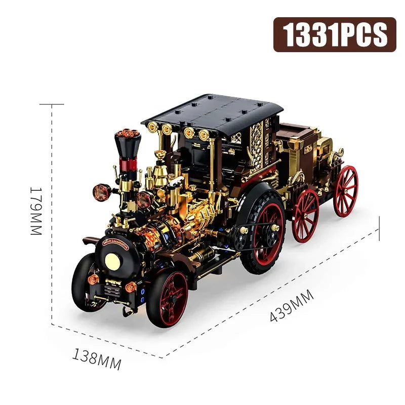 Vintage Mechanical Steam Car Building Block Set – 1,331 Pieces