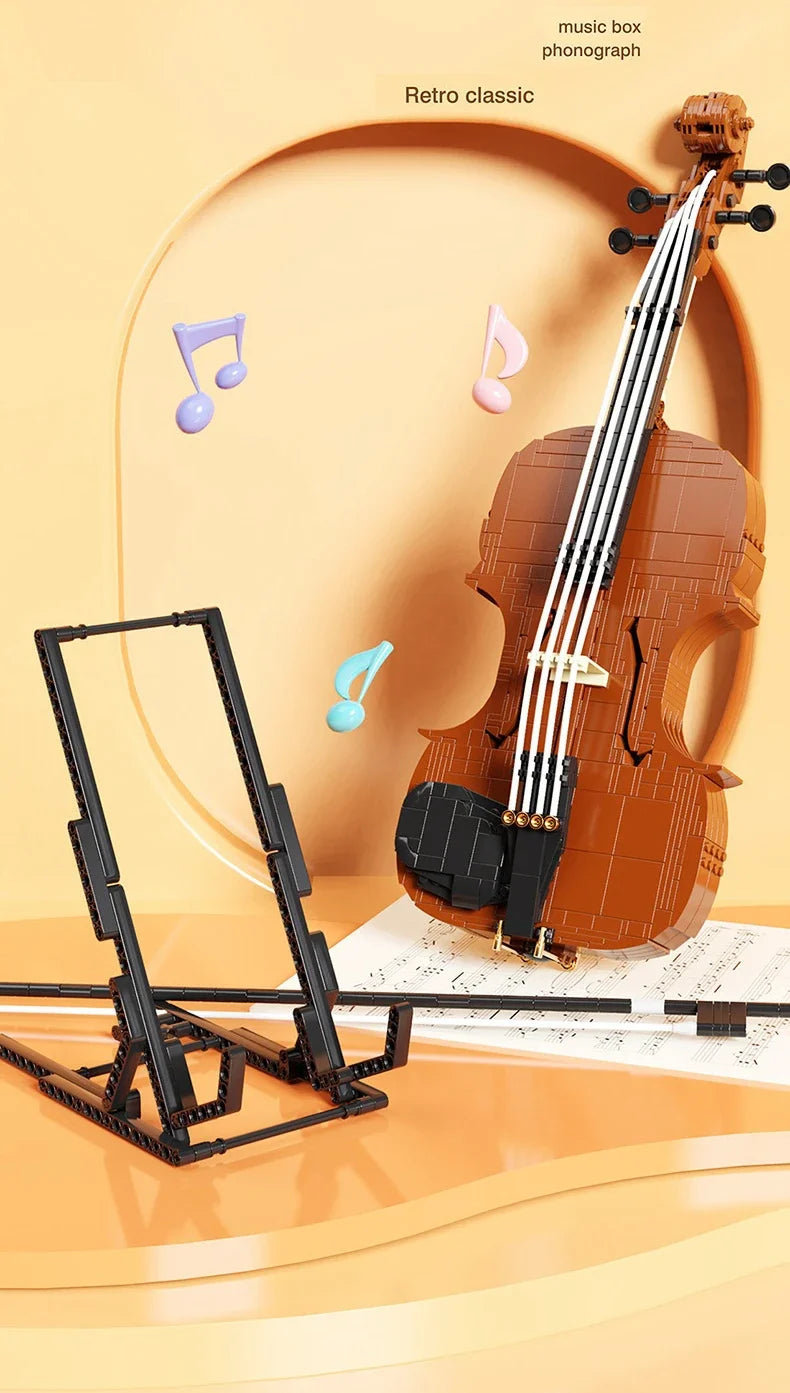 921 Pieces - Violin, Bow &amp; Display Stand Building Block Set