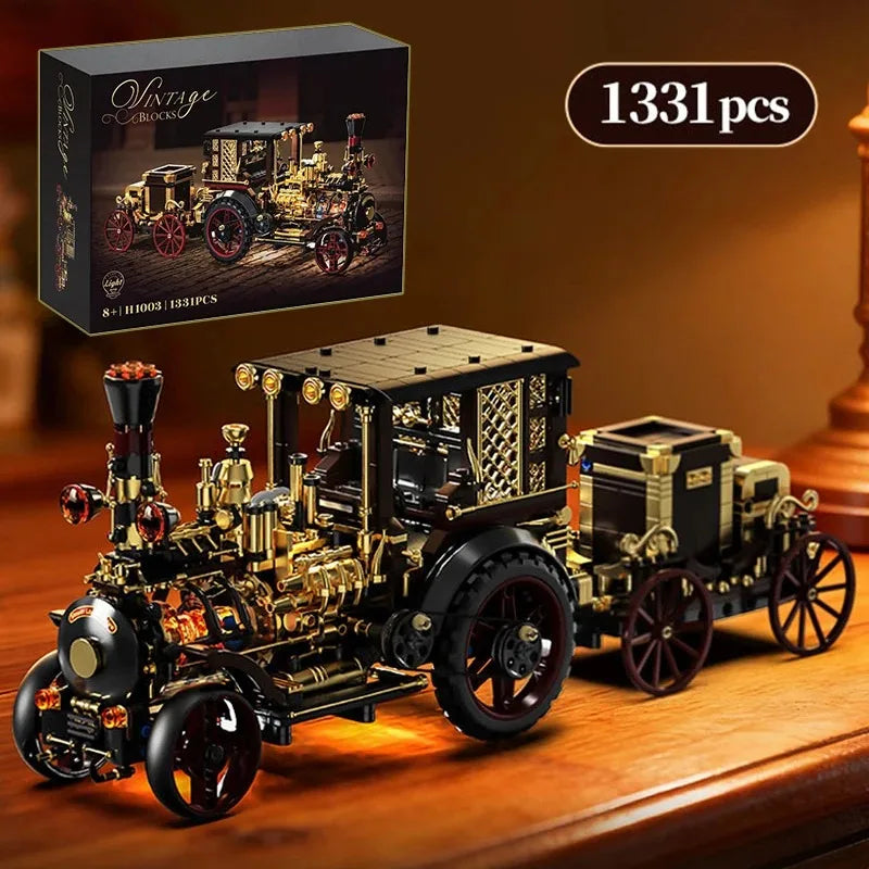 Vintage Mechanical Steam Car Building Block Set – 1,331 Pieces