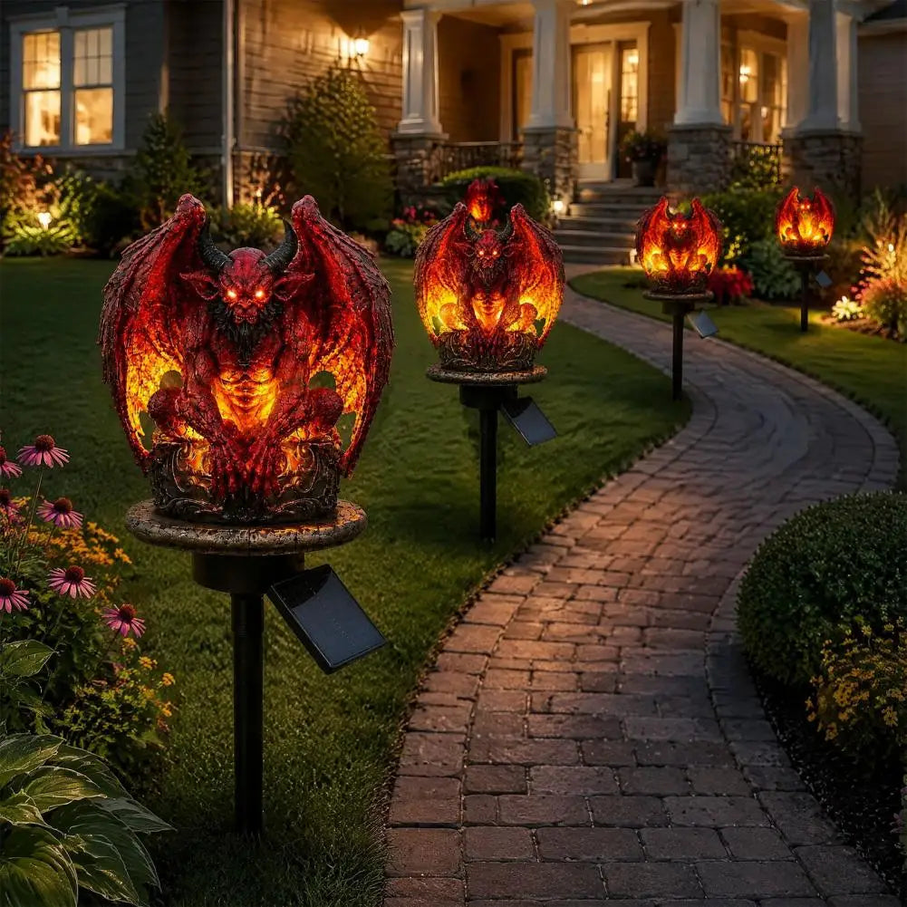 Solar Powered Gargoyle Statue with LED Light – 45cm Gothic Garden Decor