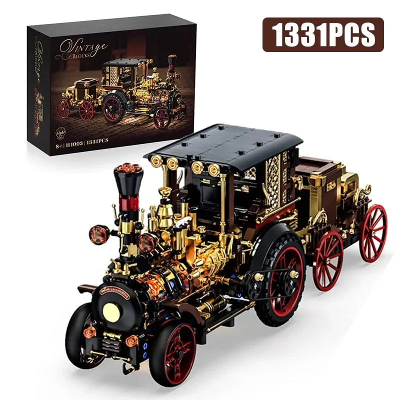 Vintage Mechanical Steam Car Building Block Set – 1,331 Pieces