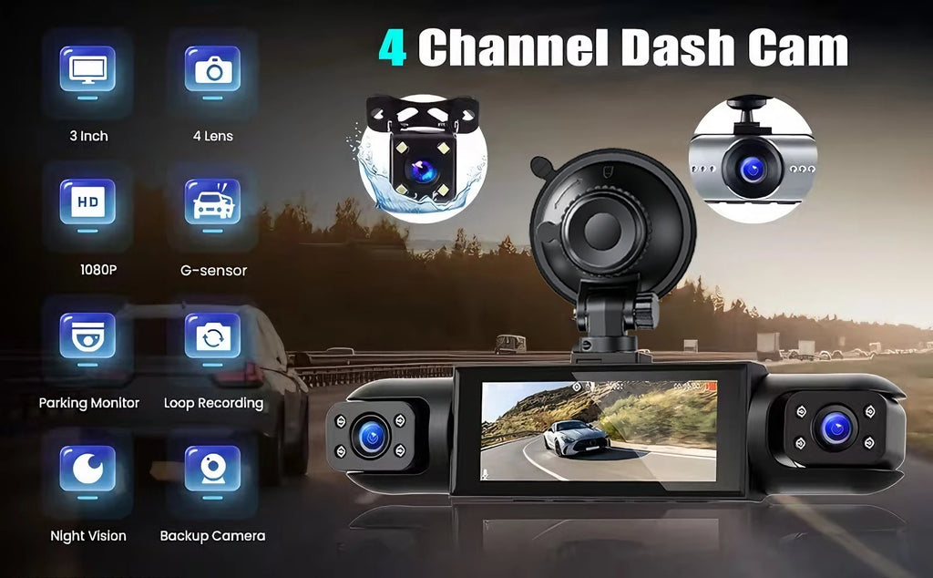 4-Camera 360° Dash Cam – Front, Rear & Side