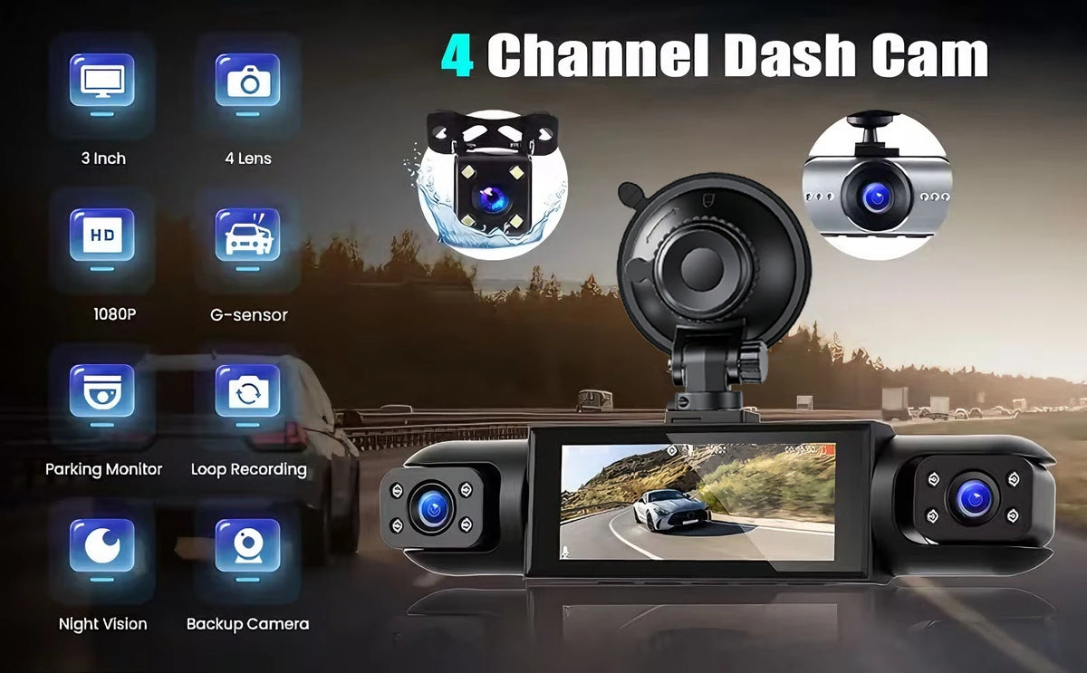 4-Camera 360° Dash Cam – Front, Rear & Side