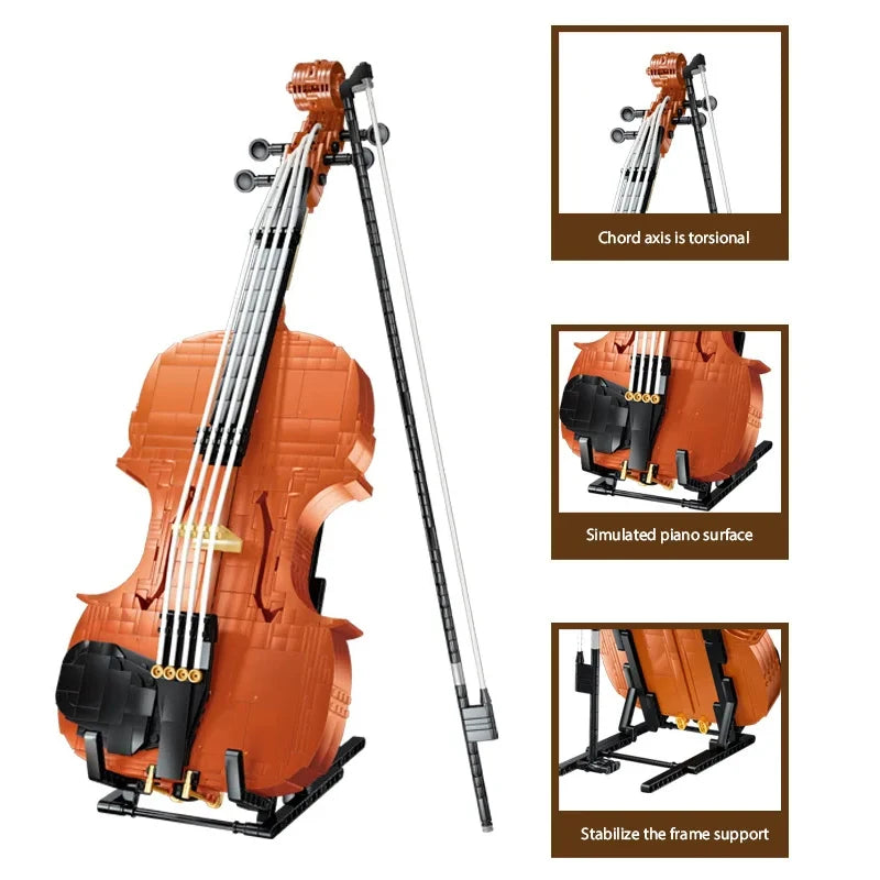 921 Pieces - Violin, Bow &amp; Display Stand Building Block Set