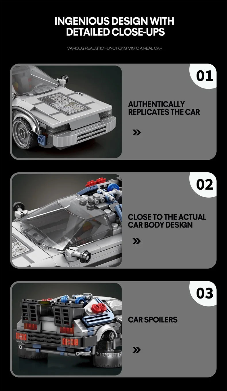 1:24 Classic Movie Time-Travel Racing Car Building Block Set – 405 Pieces
