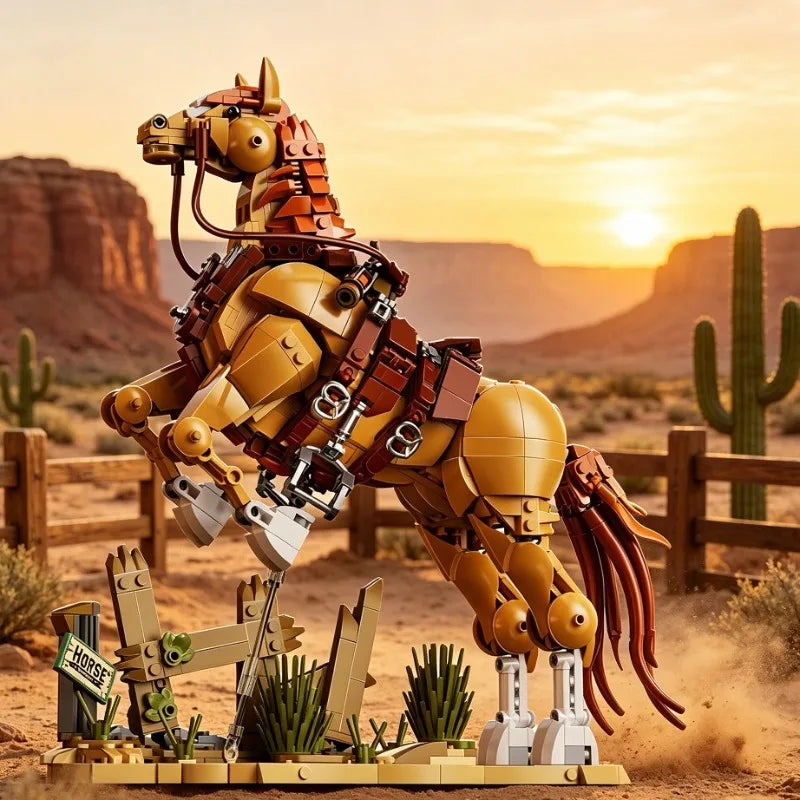 1258PCS Western Cowboy & Horse Building Blocks – 2-in-1 Display Model