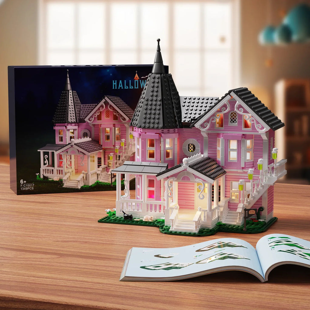MOC Coraline™ The Pink Palace House Building Set – 1,349 Pieces with LED Lights