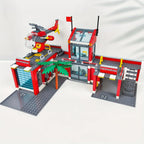City Fire Station Building Block Set with Fire Truck &amp; Rescue Helicopter