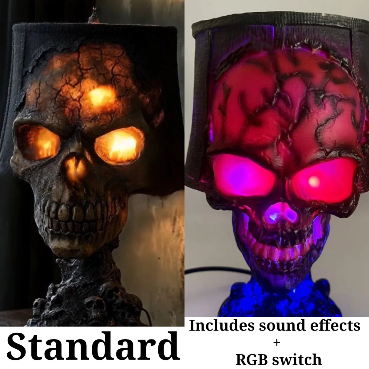 Lava Stone Skull LED Lamp – Gothic Halloween Resin Table Light