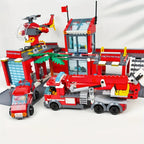 City Fire Station Building Block Set with Fire Truck &amp; Rescue Helicopter