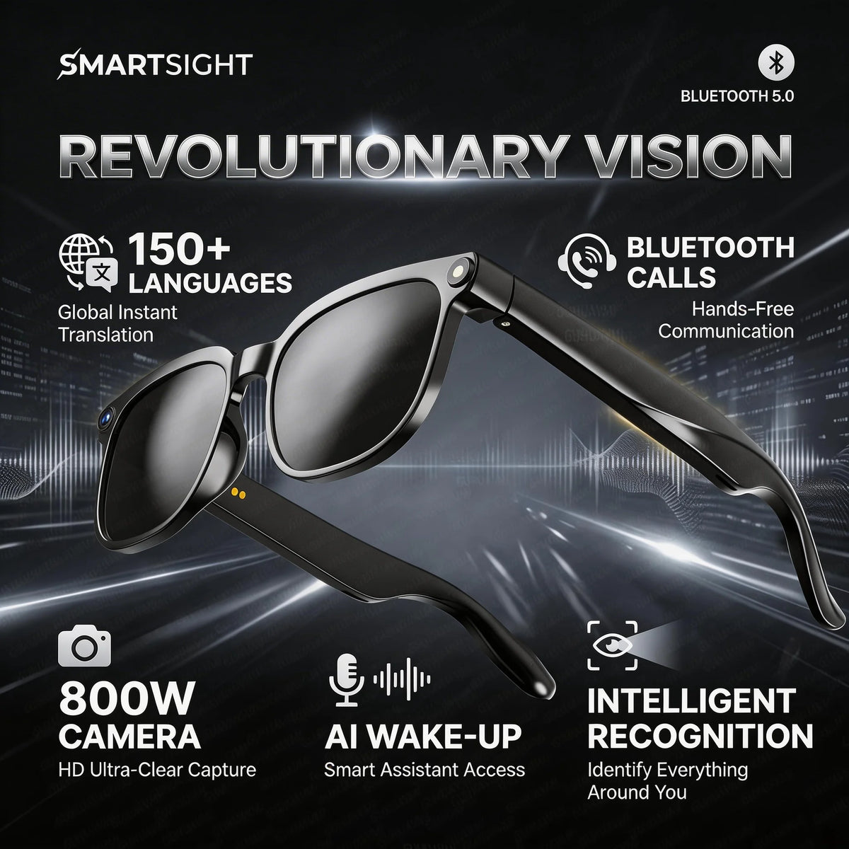 M02S AI Smart Glasses – 8MP Camera