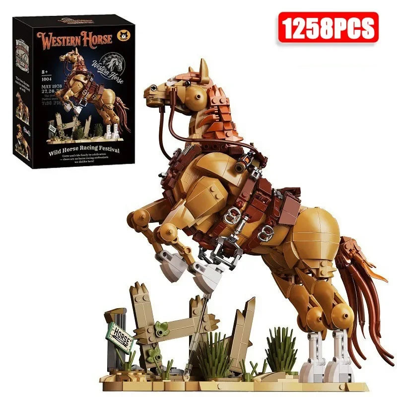 1258PCS Western Cowboy & Horse Building Blocks – 2-in-1 Display Model