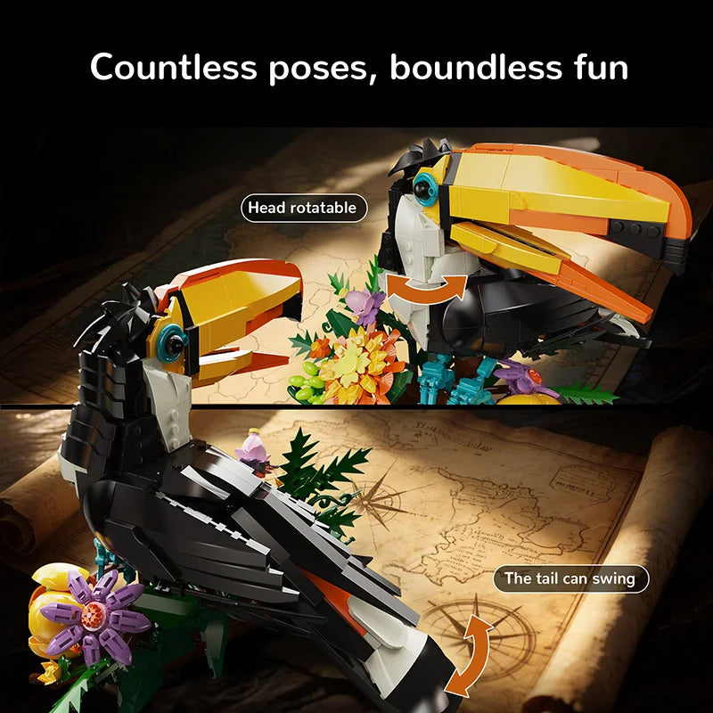 1068PCS Toucan Bird Building Blocks – Colourful 3D Animal Display Model