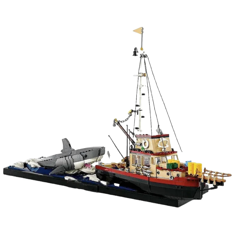 1,497PCS  JAWS - Inspired Shark & Fishing Boat Diorama – MOC 21350