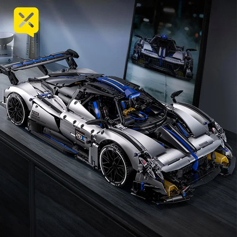 TOYLINX 1:8 Scale Silver-Blue Technic Racing Car Building Block Set – 3,526 Pieces