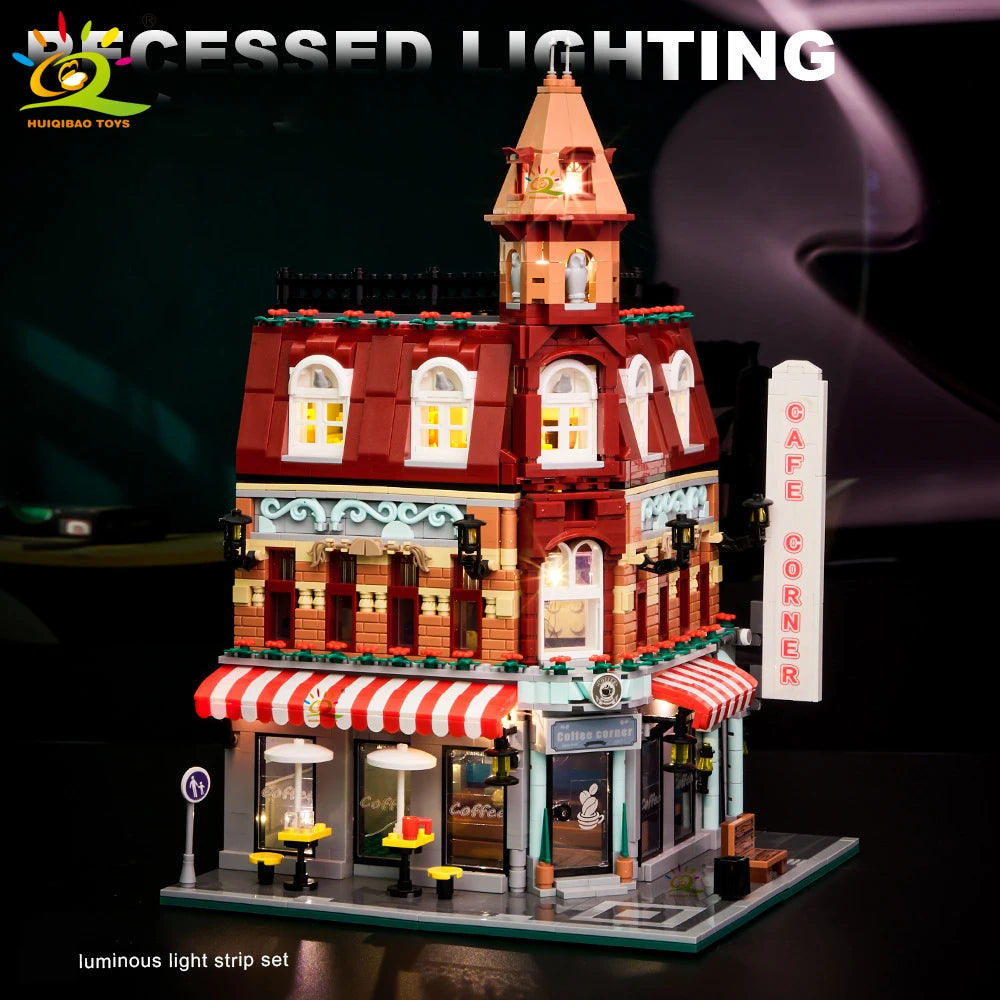 HUIQIBAO City Corner Coffee Shop Micro Building Blocks – 5 Sets to Collect